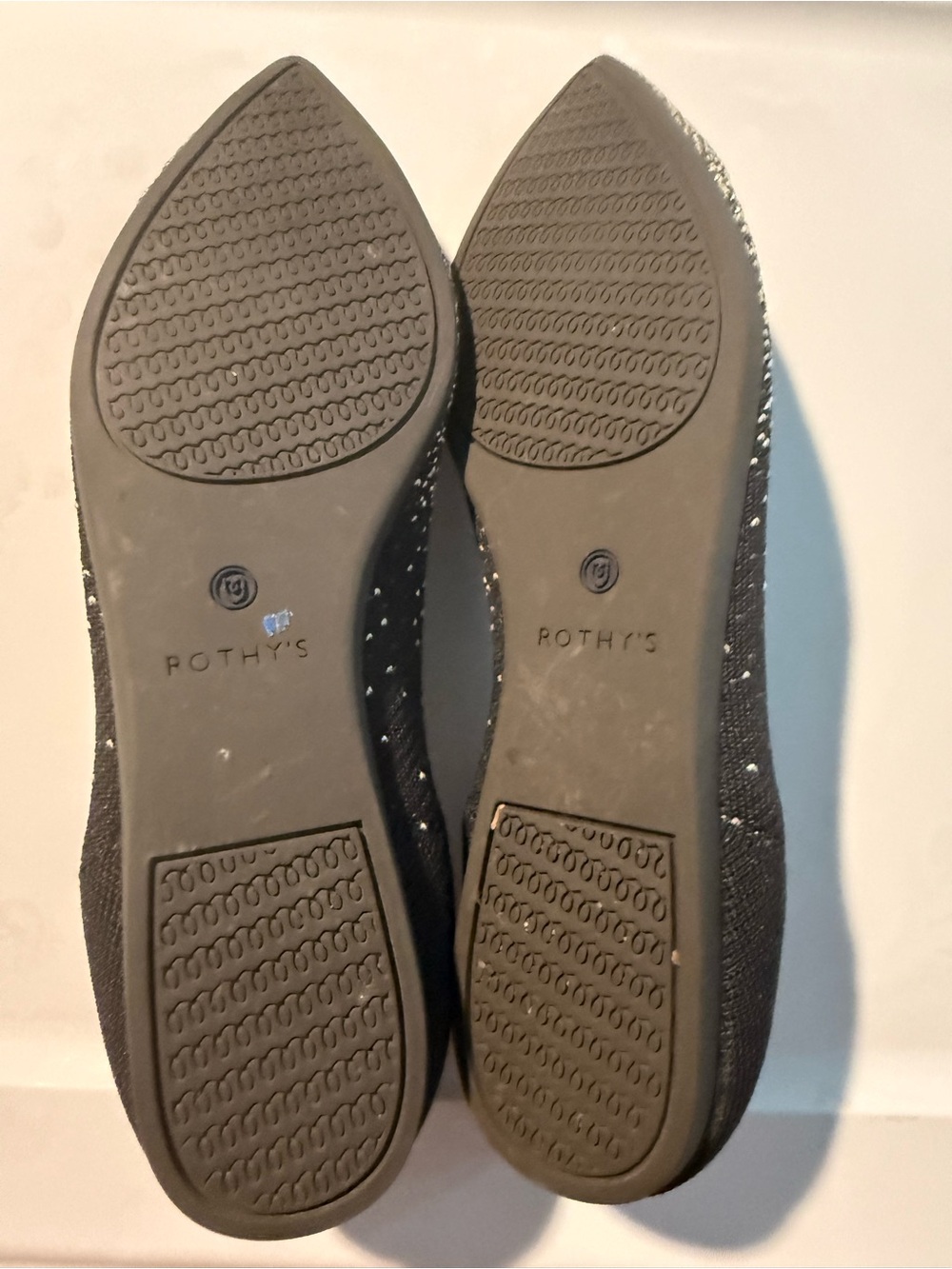 Rothy's Black and White Knit Pointed Flats with Teal Insole - Picture 4 of 5